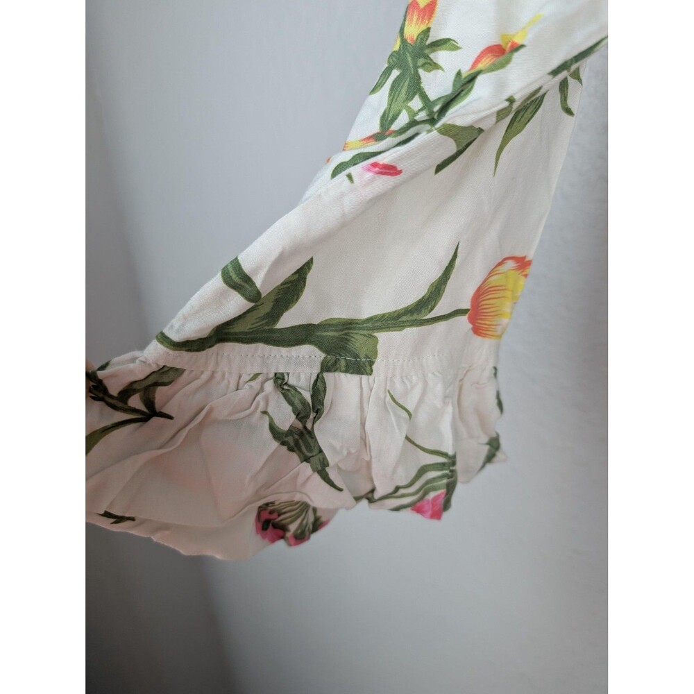 Piyama Romper Womens Small White Floral Wrap Ruffle Hem 3/4 Sleeve V Neck Boho‎ - Picture 4 of 8